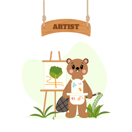 Bear doing painting  Illustration