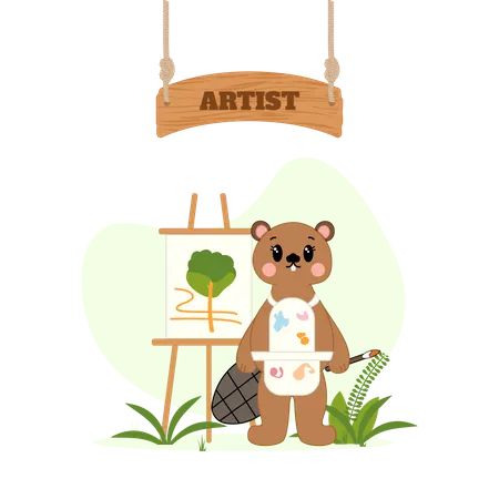 Bear doing painting  Illustration