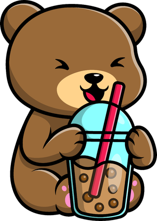 Bear Drink Boba Milk Tea  Illustration