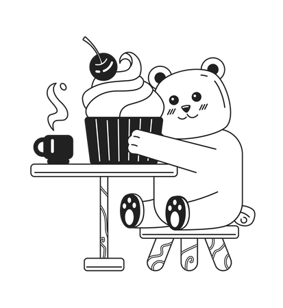 Bear eating ice cream  イラスト