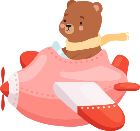 Bear flying plane Illustration