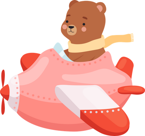 Bear flying plane  Illustration