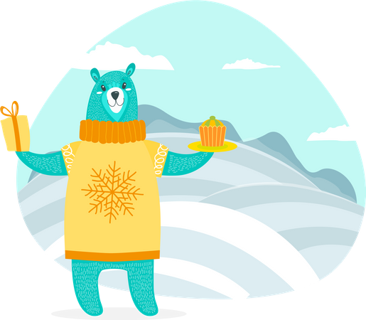 Bear is enjoying winter season  Illustration