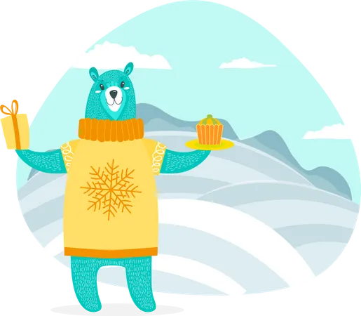 Bear is enjoying winter season  Illustration