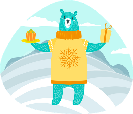 Bear is enjoying winter season  Illustration