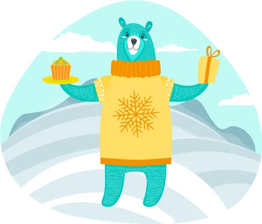 Bear is enjoying winter season  Illustration