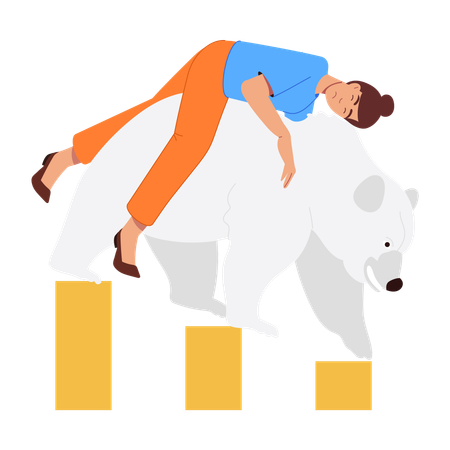 Bear Market loss analyzed by businesswoman  Illustration