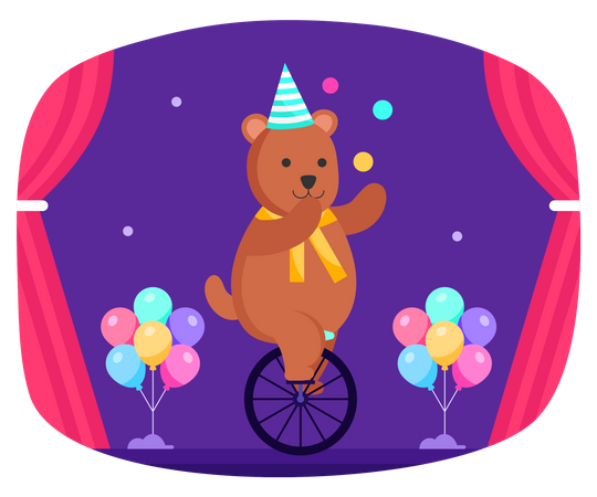 Bear Riding one tire cycle  Illustration