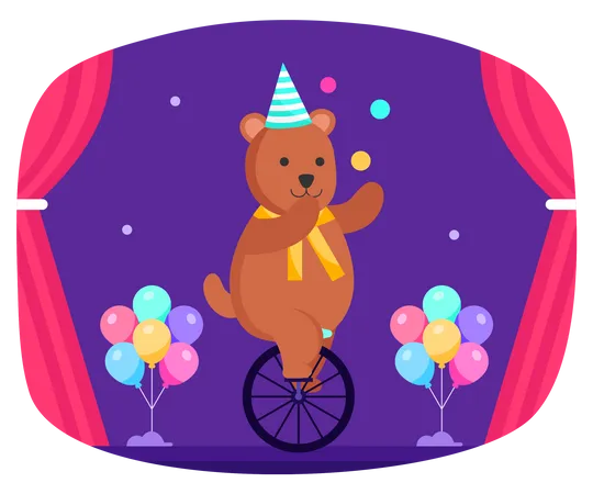 Bear Riding one tire cycle  Illustration