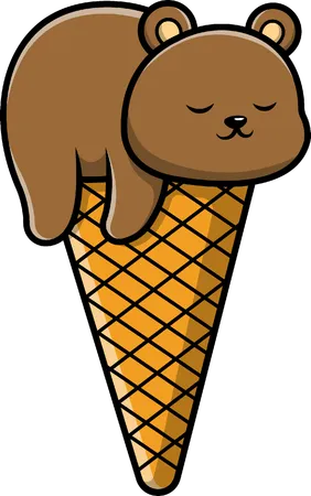 Bear Sleeping On Ice Cream  Illustration