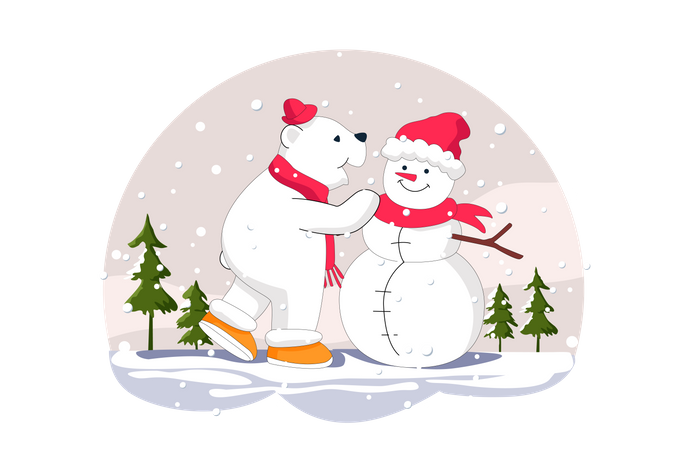 Bear standing with snowman  Illustration