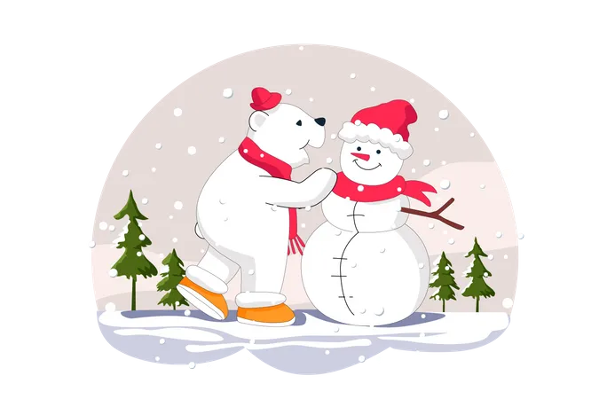 Bear standing with snowman  Illustration