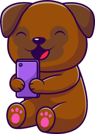 Bear watching smartphone  Illustration