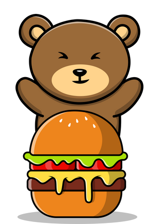 Bear With Burger Illustration