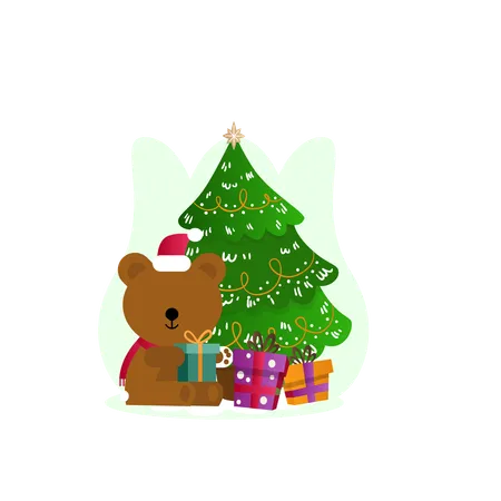 Bear with christmas gift  イラスト