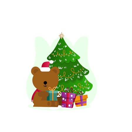 Bear with christmas gift  Illustration