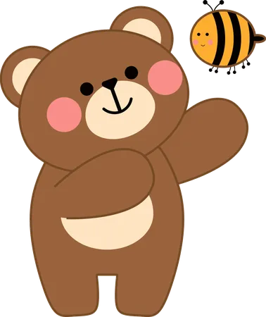 Bear with honey bee  Illustration