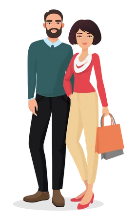 Beard man and woman standing together  Illustration