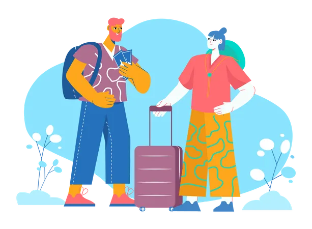 Beard man and young woman going for trip  Illustration