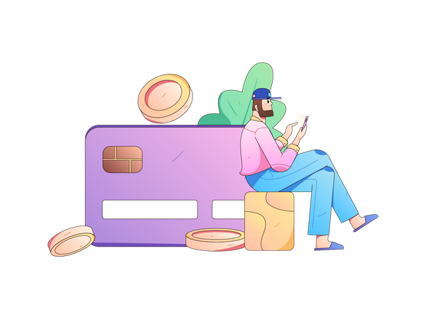 Beard man card payment using mobile  Illustration