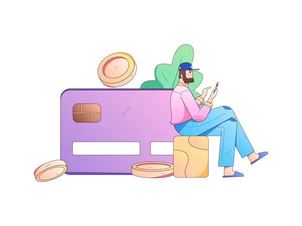 Beard man card payment using mobile  Illustration