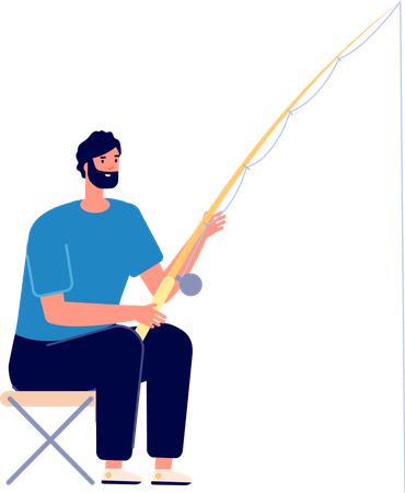 Beard man catching fish Illustration