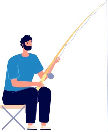 Beard man catching fish  Illustration