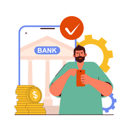 Beard man check online payment  Illustration