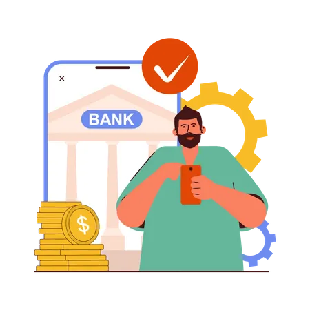 Beard man check online payment  Illustration