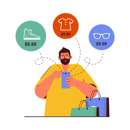 Beard man checking item price  Illustration