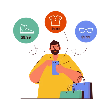Beard man checking item price  Illustration