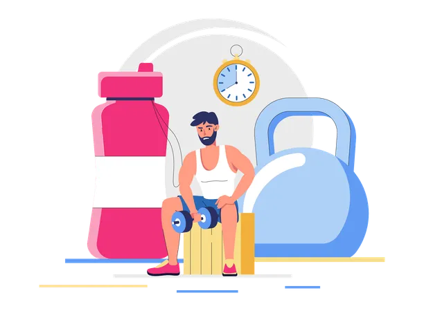 Beard man doing morning workout  Illustration