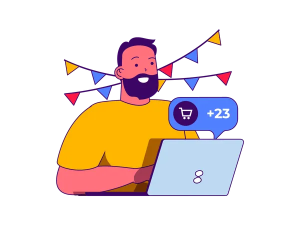 Beard man doing online shopping Illustration