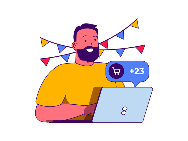 Beard man doing online shopping  Illustration