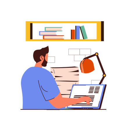 Beard man doing work on laptop  Illustration