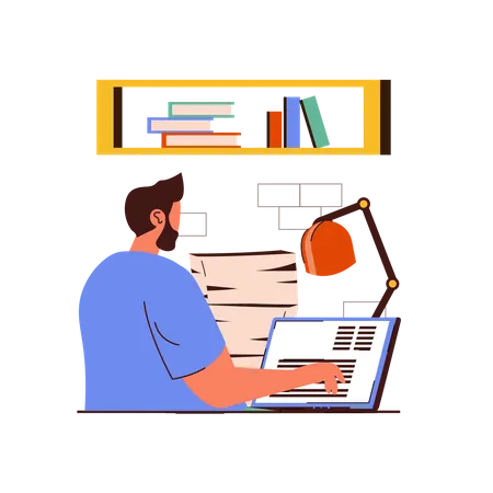 Beard man doing work on laptop  Illustration