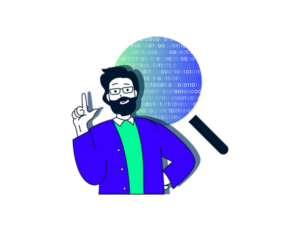 Beard man finding binary code  Illustration