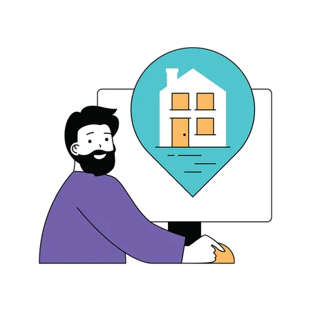 Beard man finding house location online  Illustration