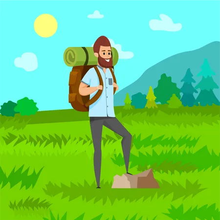 Beard man going for hiking Illustration
