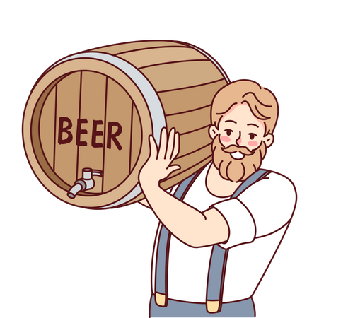 Beard man holding beer barrel  Illustration