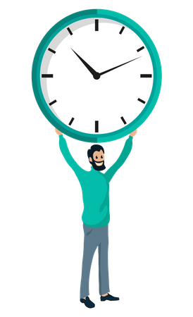 Beard man holding clock  Illustration