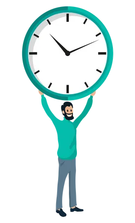 Beard man holding clock  Illustration