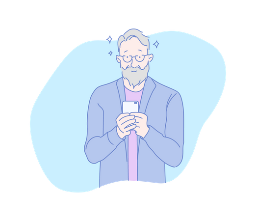 Beard man holding mobile  Illustration