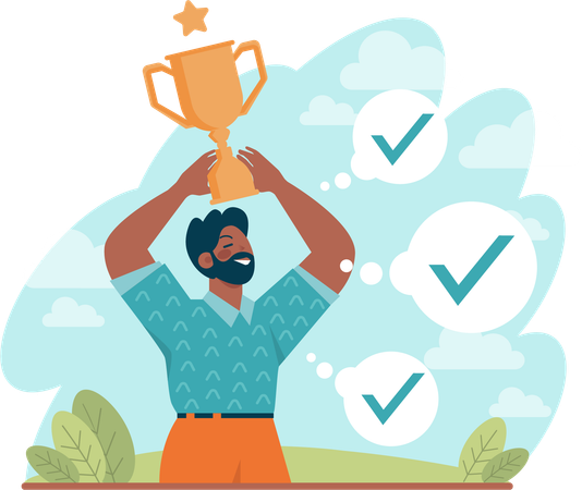 Beard man holding trophy cup  Illustration