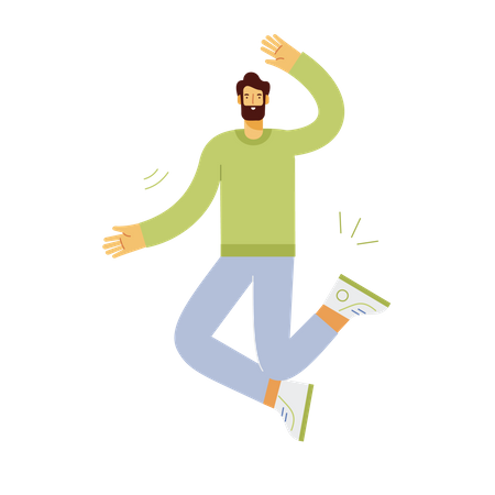 Beard man jumping in air  Illustration