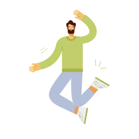 Beard man jumping in air  Illustration