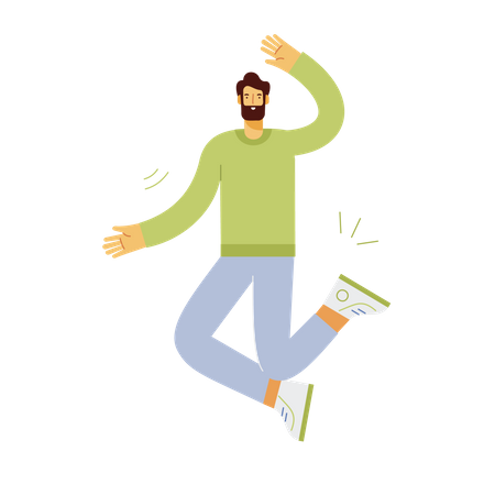 Beard man jumping in air Illustration