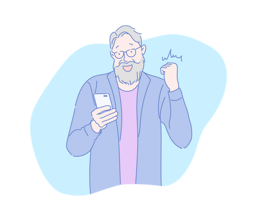 Beard man looking at mobile  Illustration