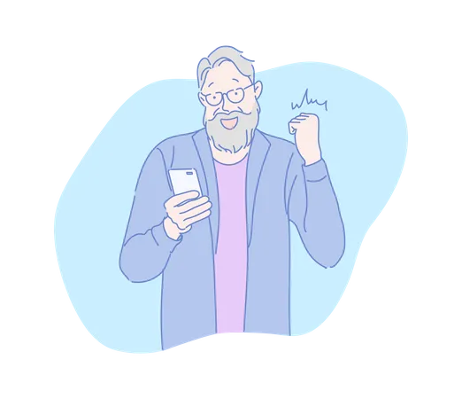 Beard man looking at mobile  Illustration