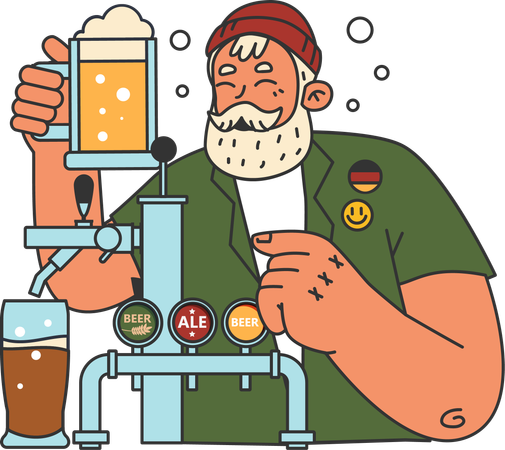 Beard man making beer  Illustration